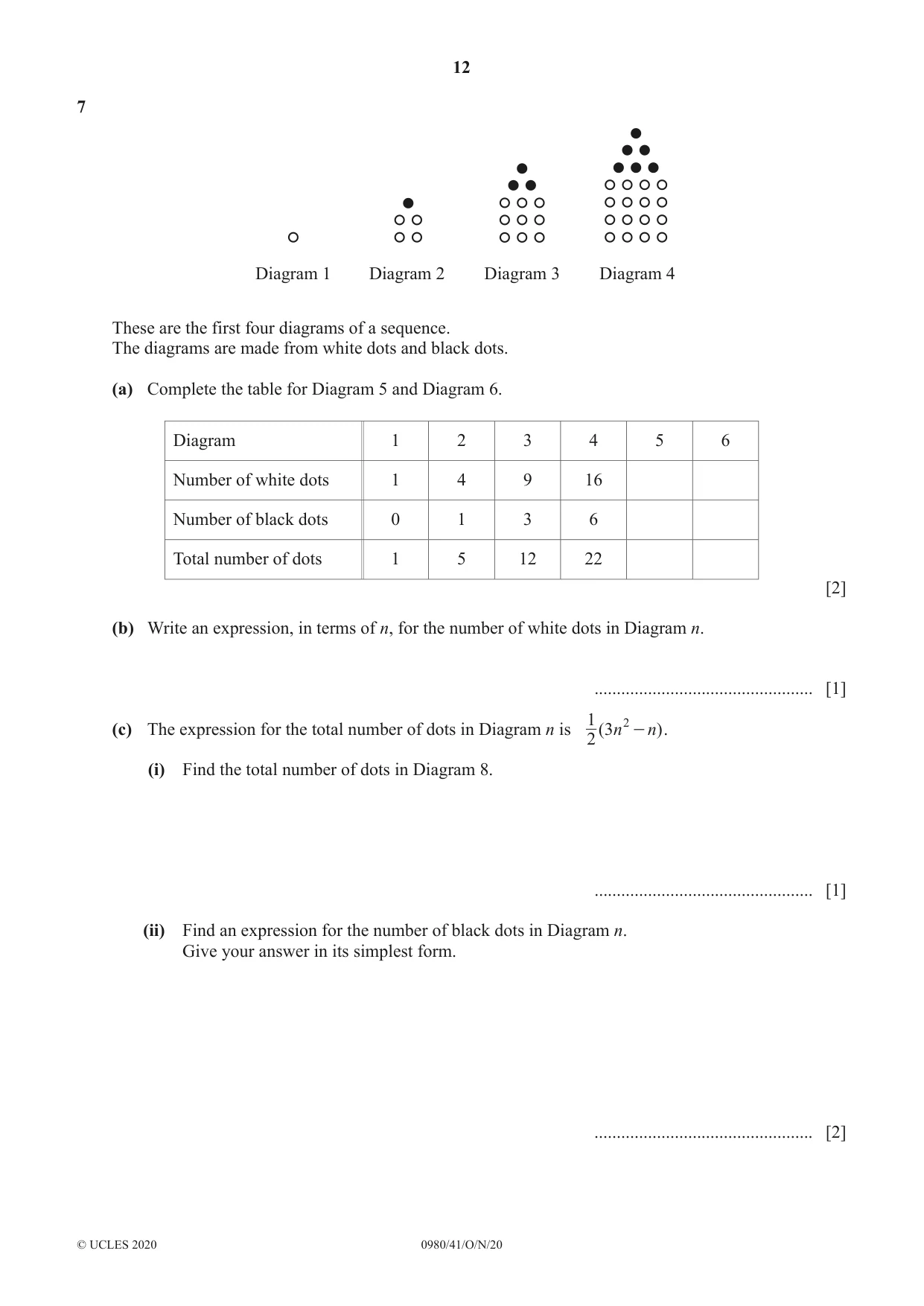 Cambridge IGCSE Mathematics (9-1) 0980 2020 Oct/Nov Paper 4 · Variant 1 question paper, page 12 of 20