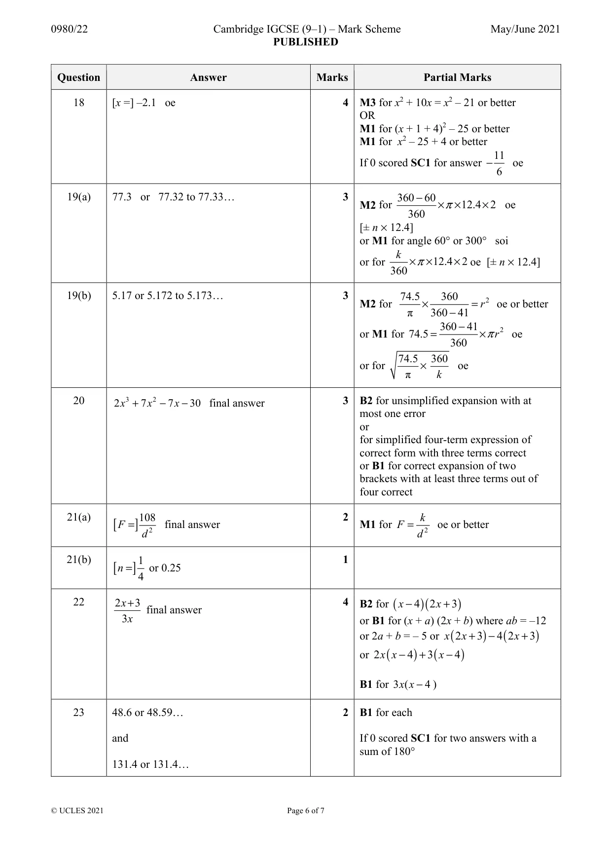 Mark scheme, page 6 of 7