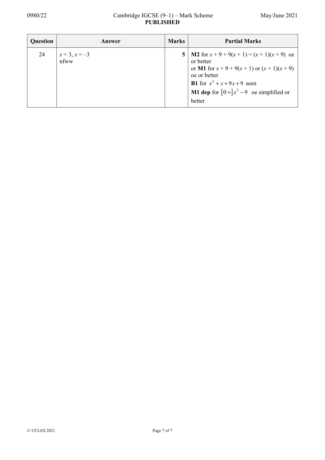 Mark scheme, page 7 of 7