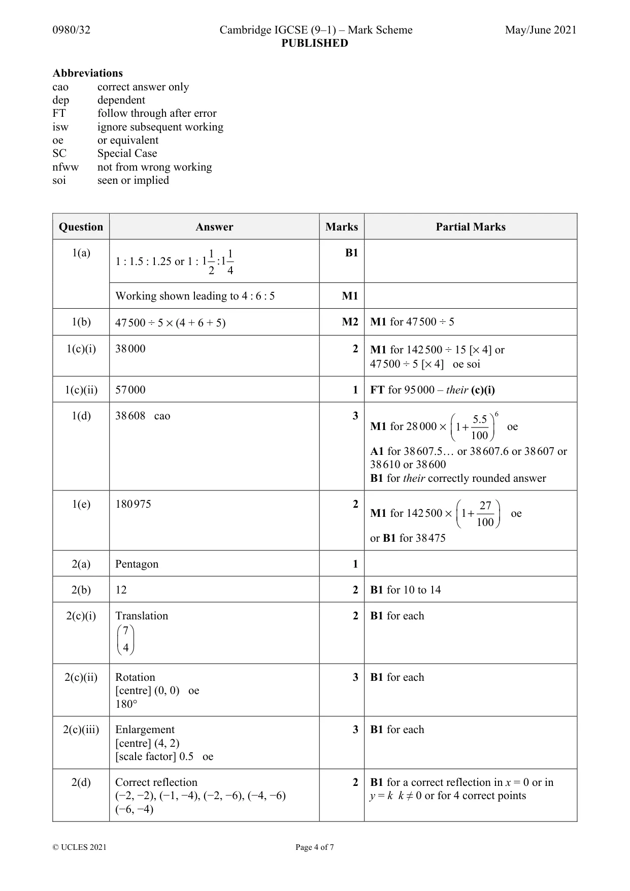 Mark scheme, page 4 of 7