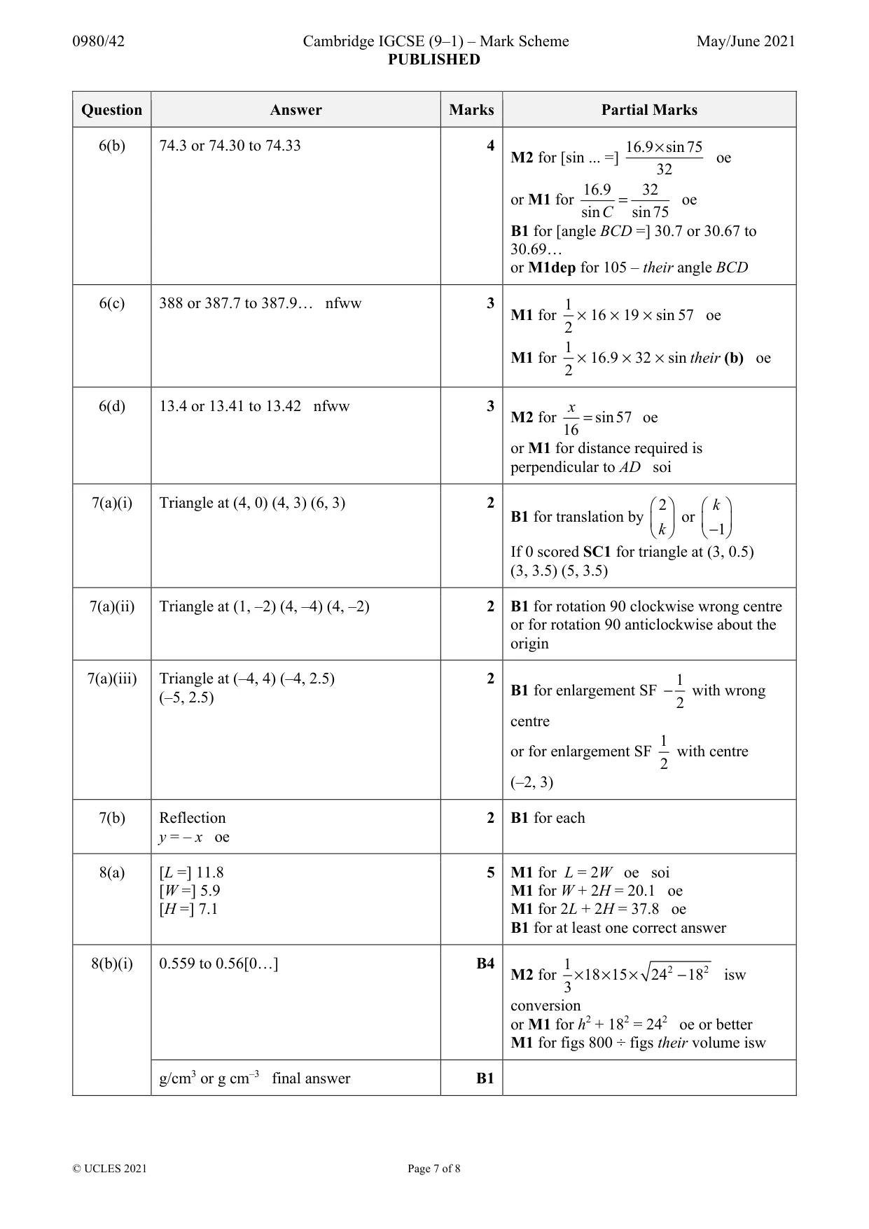 Mark scheme, page 7 of 8
