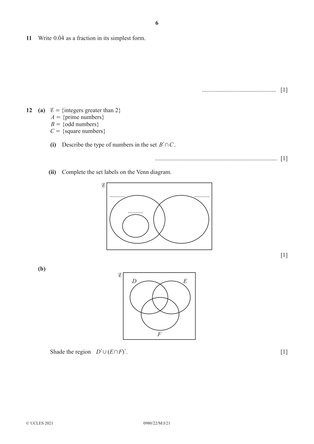 Cambridge IGCSE Mathematics (9-1) 0980 2021 May/June Paper 2 · Variant 2 question paper, page 6 of 16