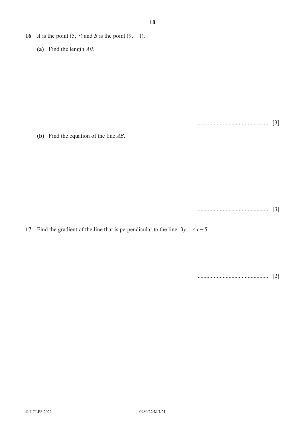 Cambridge IGCSE Mathematics (9-1) 0980 2021 May/June Paper 2 · Variant 2 question paper, page 10 of 16