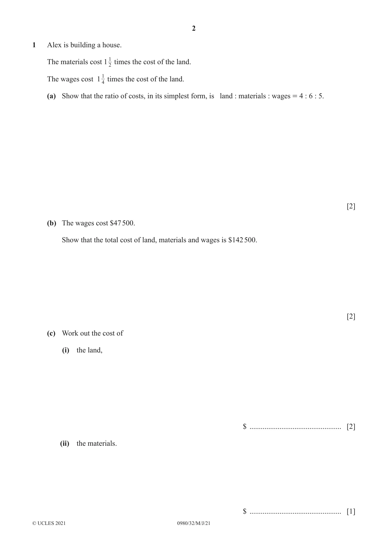 Cambridge IGCSE Mathematics (9-1) 0980 2021 May/June Paper 3 · Variant 2 question paper, page 2 of 20