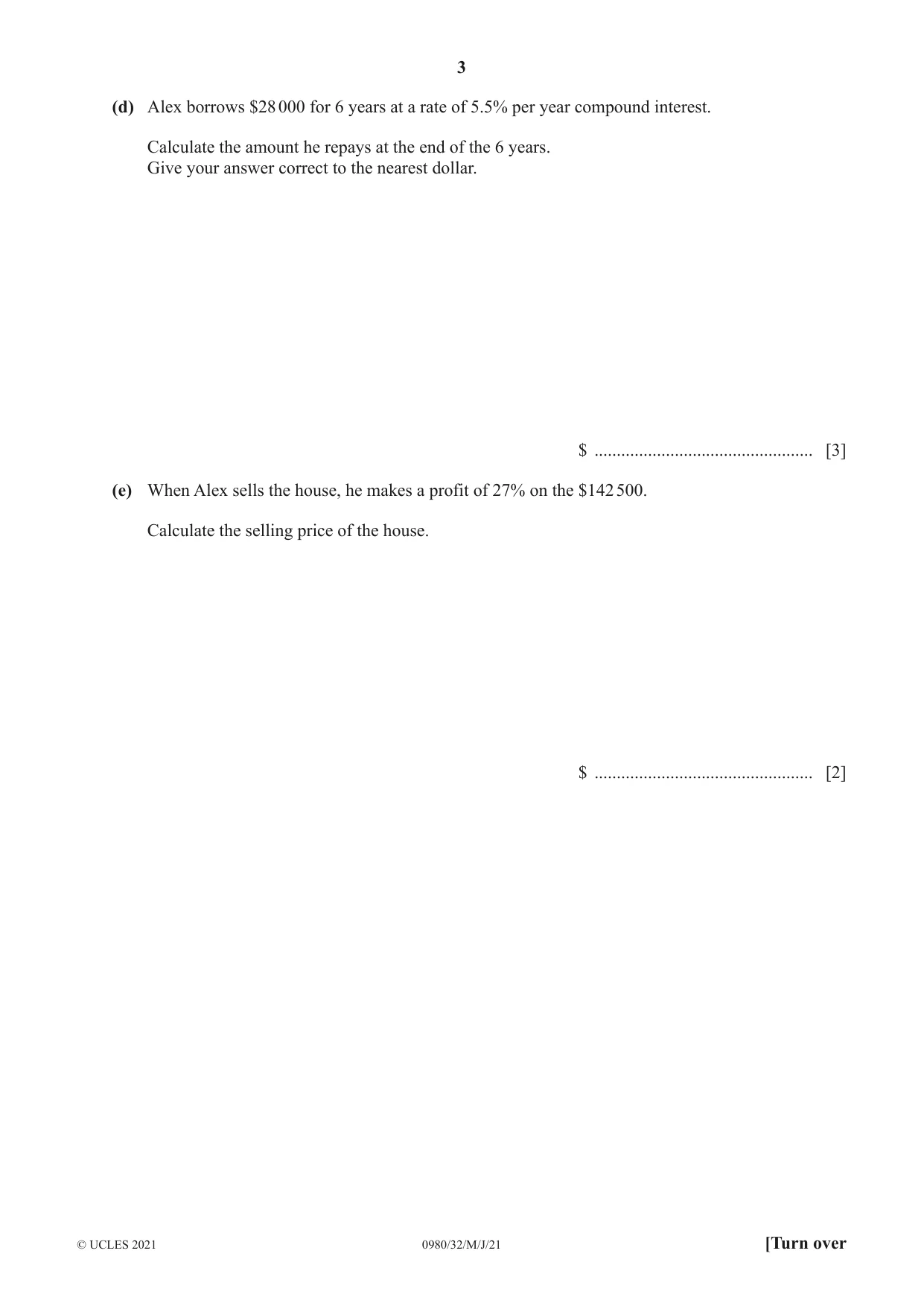 Cambridge IGCSE Mathematics (9-1) 0980 2021 May/June Paper 3 · Variant 2 question paper, page 3 of 20