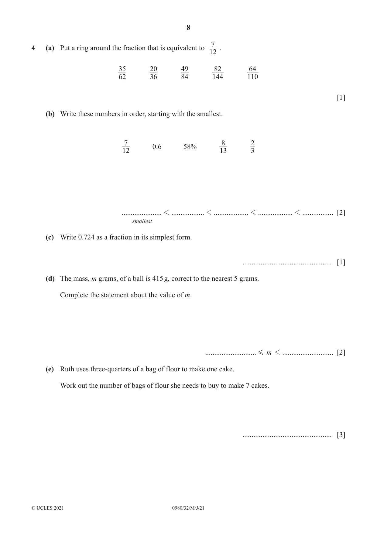 Cambridge IGCSE Mathematics (9-1) 0980 2021 May/June Paper 3 · Variant 2 question paper, page 8 of 20