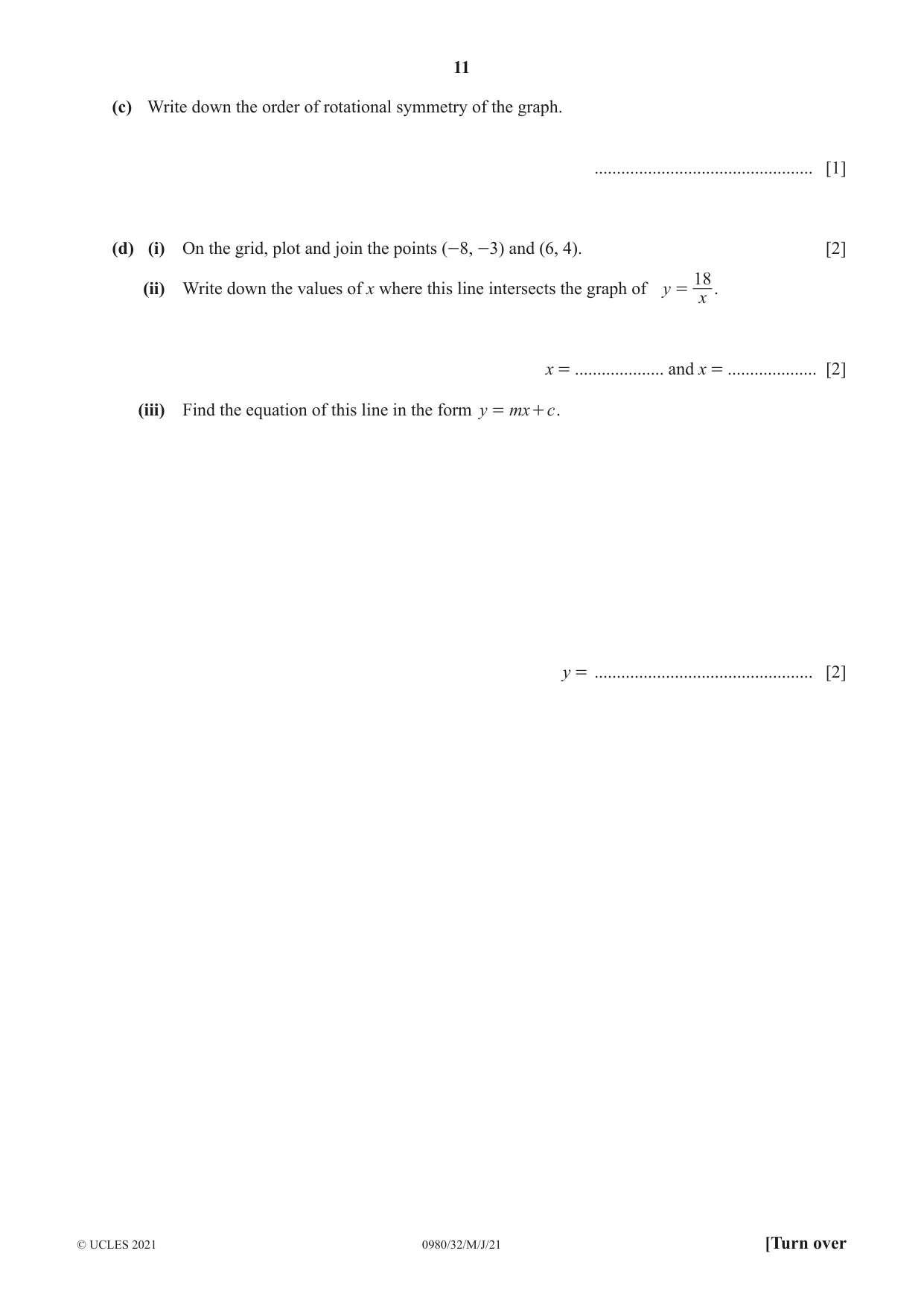 Cambridge IGCSE Mathematics (9-1) 0980 2021 May/June Paper 3 · Variant 2 question paper, page 11 of 20