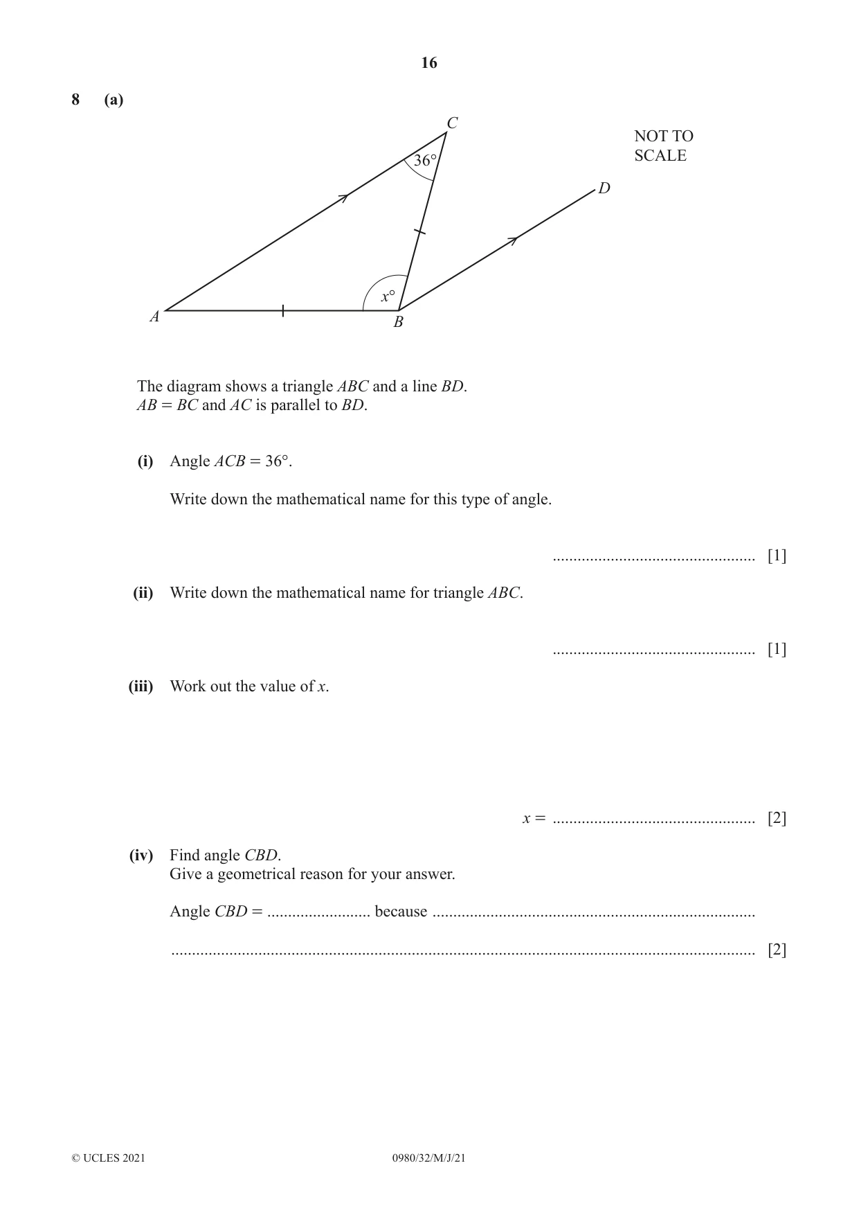 Cambridge IGCSE Mathematics (9-1) 0980 2021 May/June Paper 3 · Variant 2 question paper, page 16 of 20
