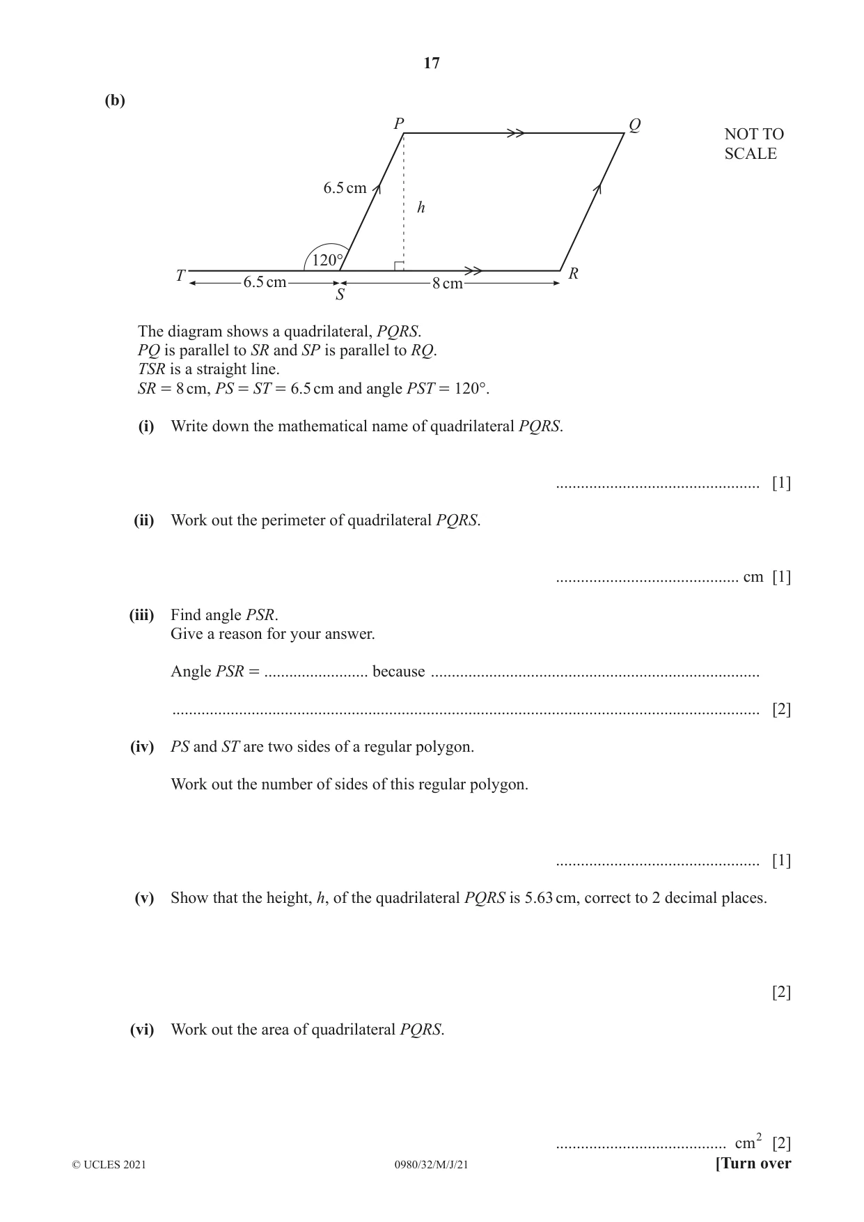Cambridge IGCSE Mathematics (9-1) 0980 2021 May/June Paper 3 · Variant 2 question paper, page 17 of 20
