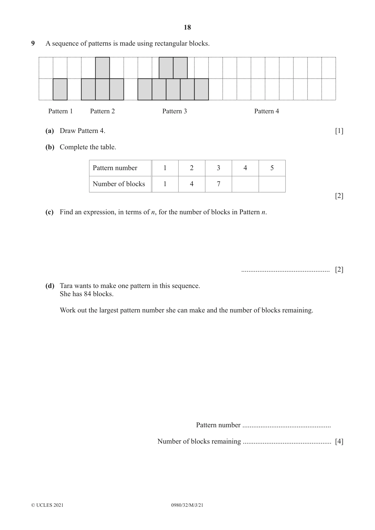 Cambridge IGCSE Mathematics (9-1) 0980 2021 May/June Paper 3 · Variant 2 question paper, page 18 of 20