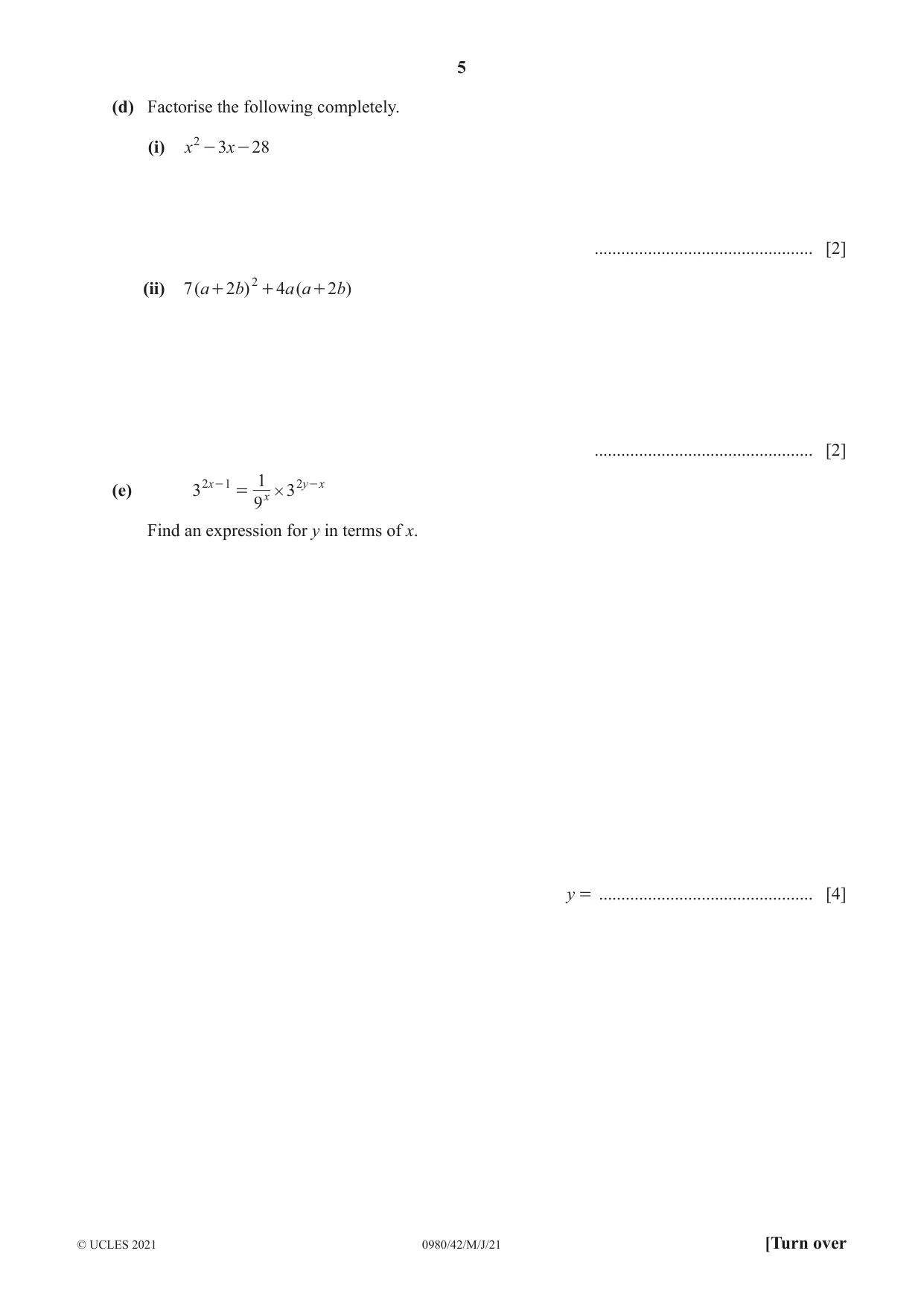 Cambridge IGCSE Mathematics (9-1) 0980 2021 May/June Paper 4 · Variant 2 question paper, page 5 of 16