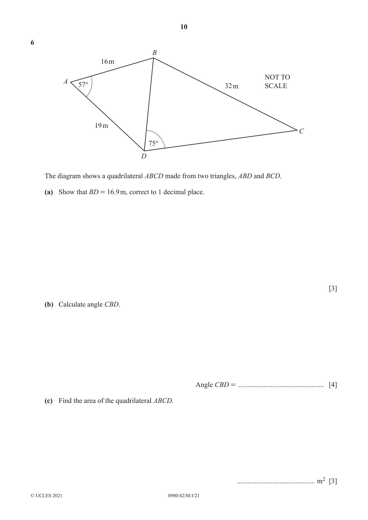 Cambridge IGCSE Mathematics (9-1) 0980 2021 May/June Paper 4 · Variant 2 question paper, page 10 of 16