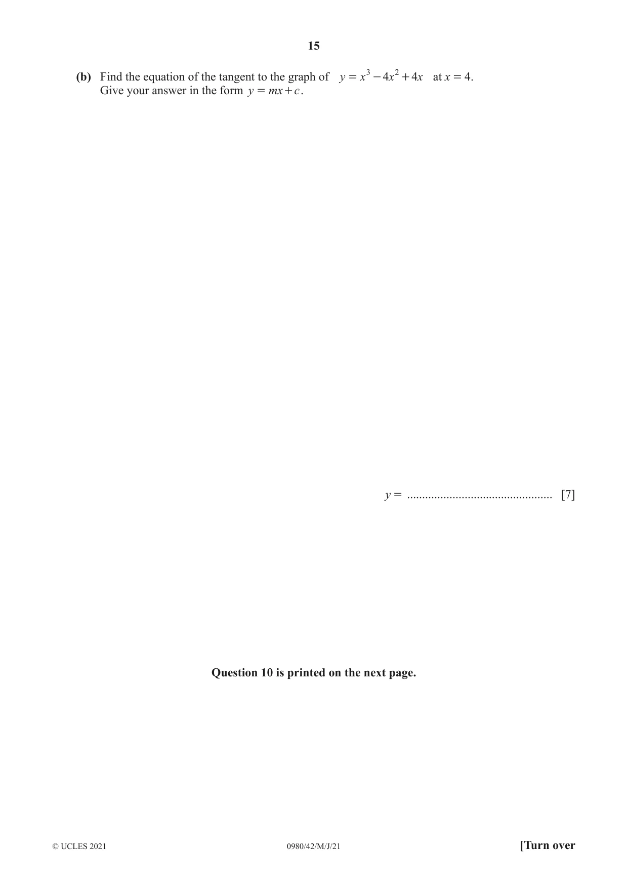 Cambridge IGCSE Mathematics (9-1) 0980 2021 May/June Paper 4 · Variant 2 question paper, page 15 of 16