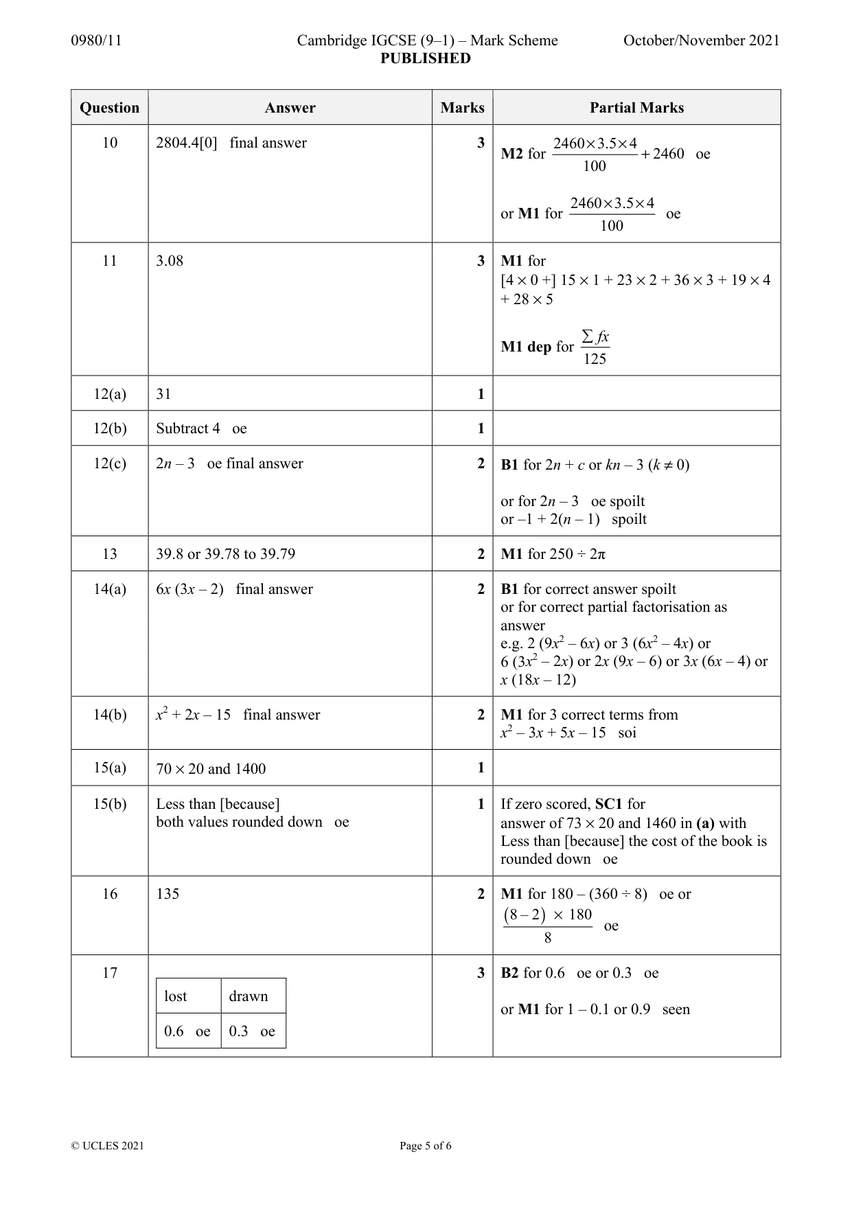 Mark scheme, page 5 of 6