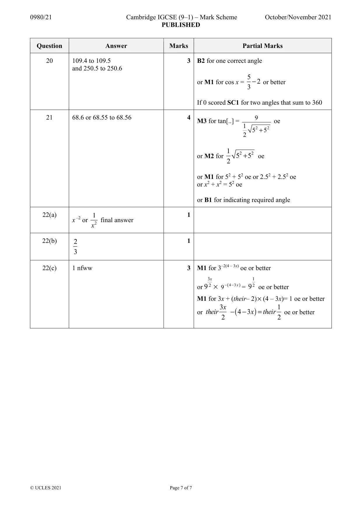 Mark scheme, page 7 of 7