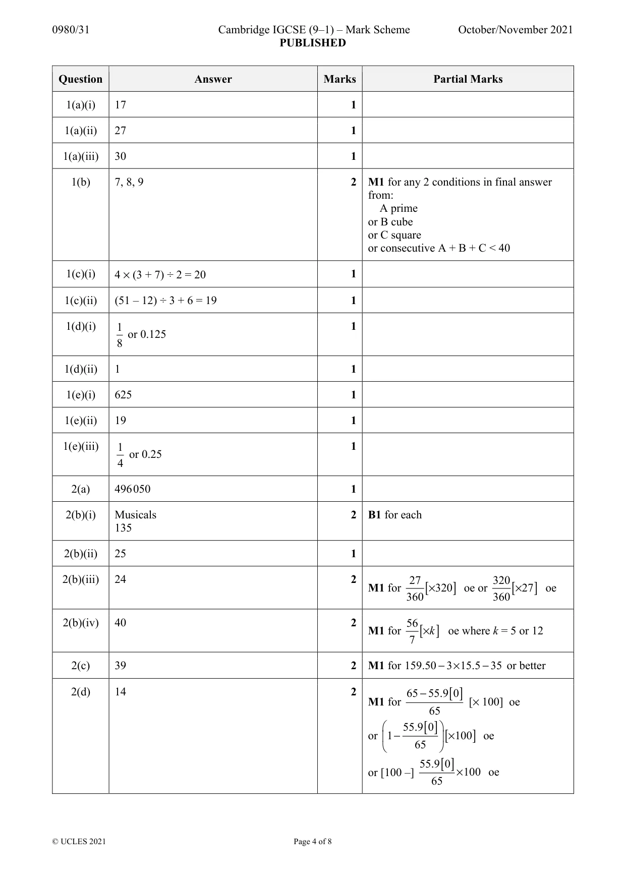 Mark scheme, page 4 of 8