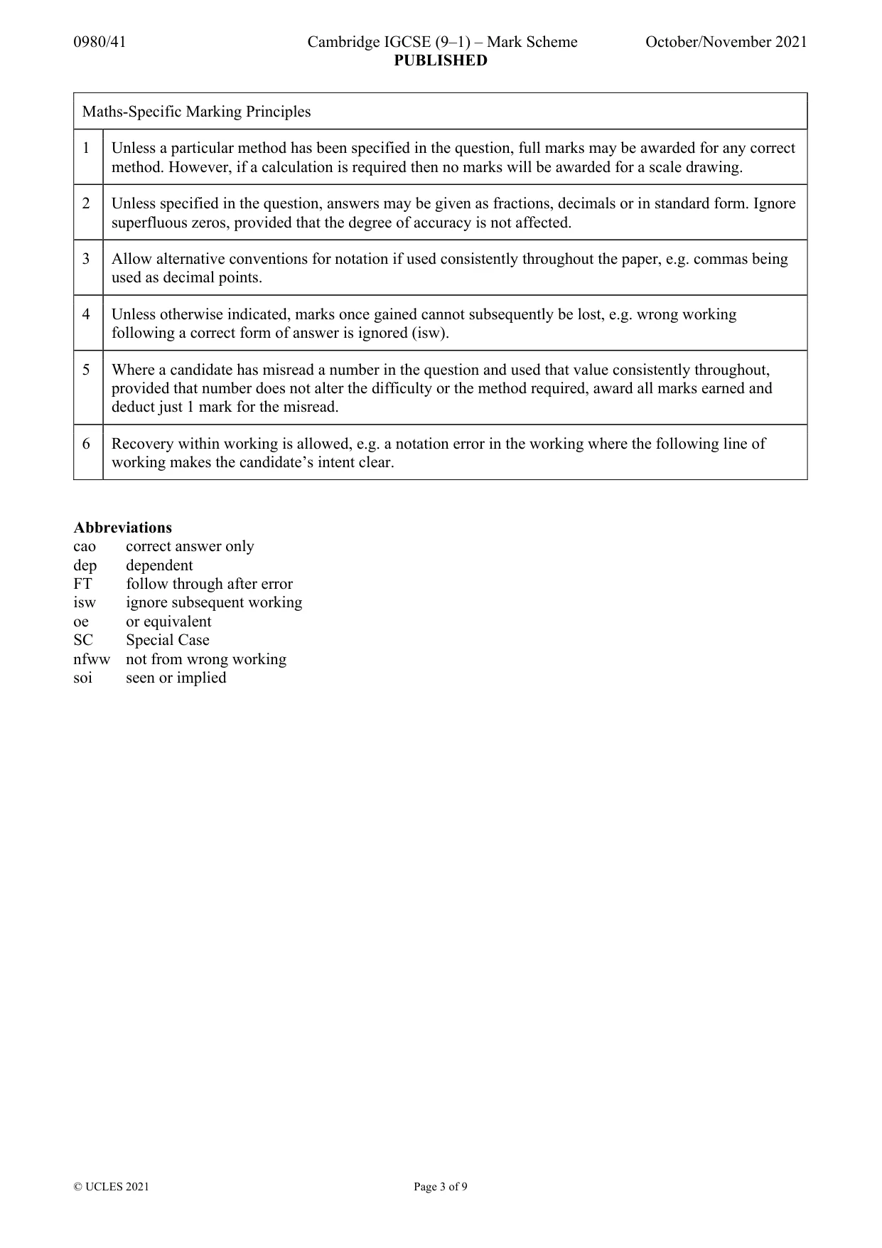 Mark scheme, page 3 of 9