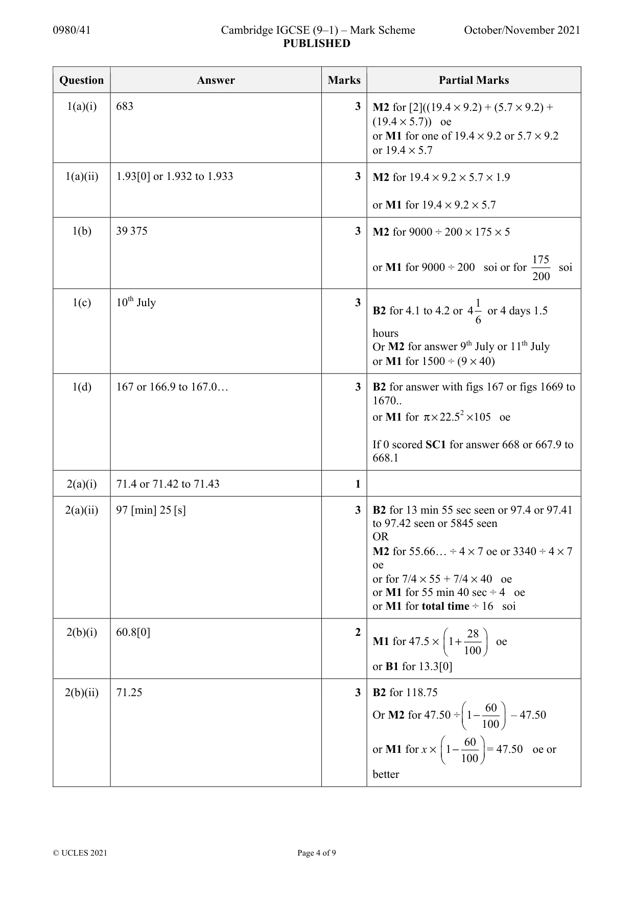 Mark scheme, page 4 of 9