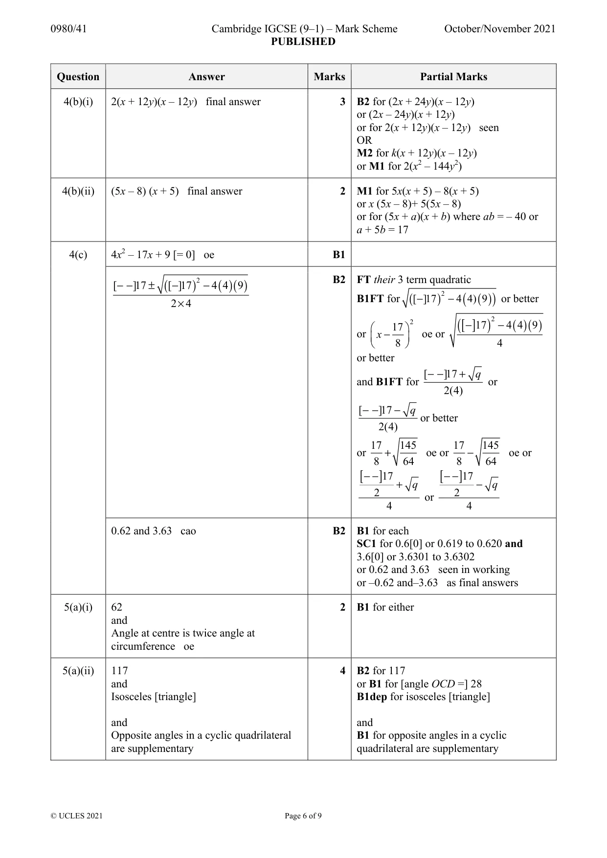 Mark scheme, page 6 of 9