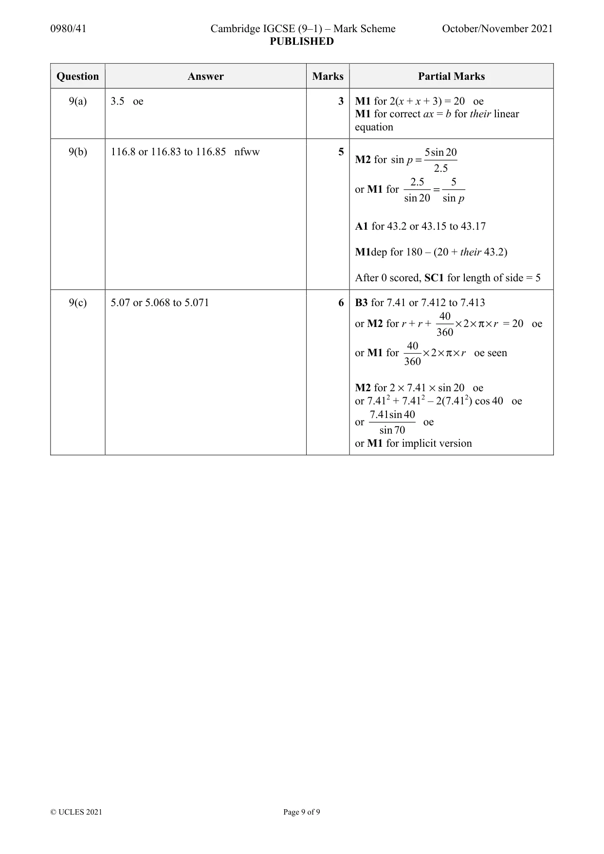 Mark scheme, page 9 of 9