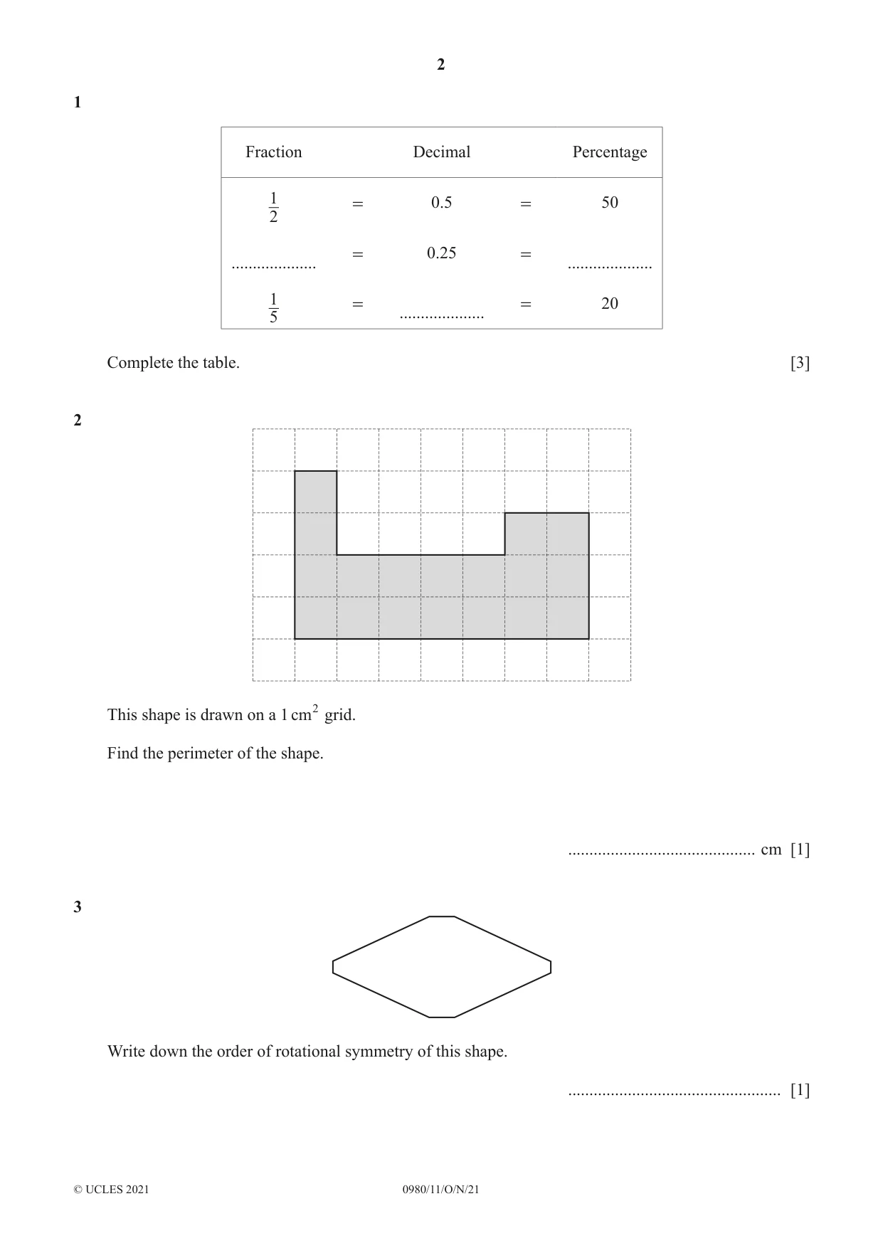 Cambridge IGCSE Mathematics (9-1) 0980 2021 Oct/Nov Paper 1 · Variant 1 question paper, page 2 of 12