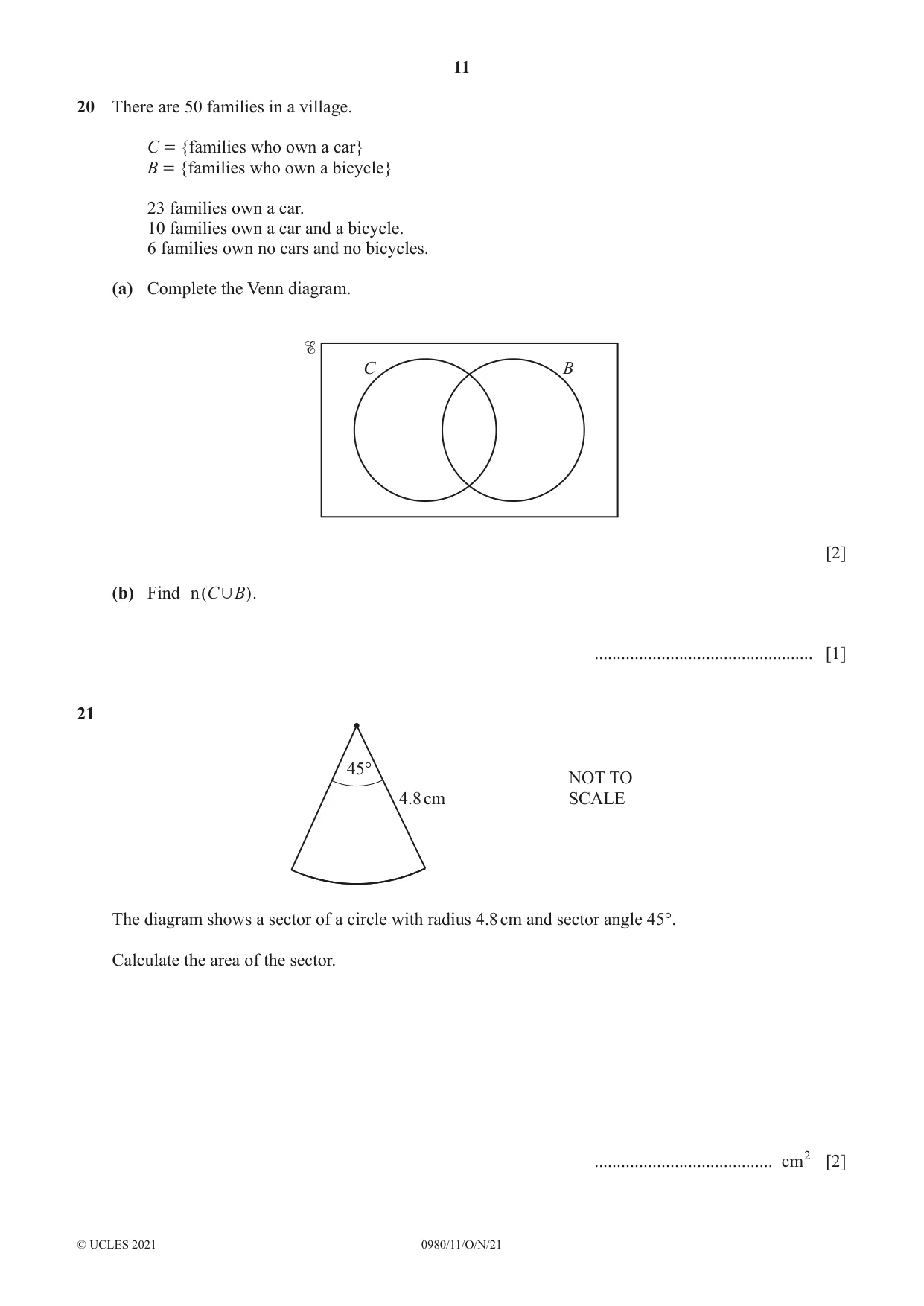 Cambridge IGCSE Mathematics (9-1) 0980 2021 Oct/Nov Paper 1 · Variant 1 question paper, page 11 of 12