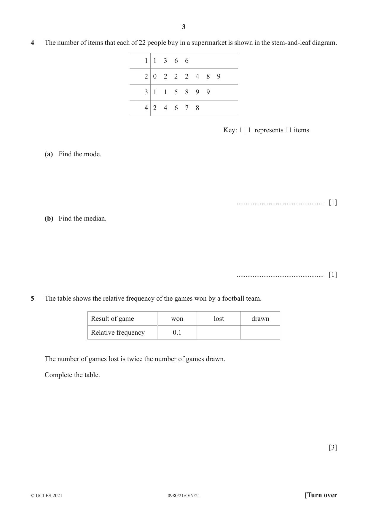 Cambridge IGCSE Mathematics (9-1) 0980 2021 Oct/Nov Paper 2 · Variant 1 question paper, page 3 of 12