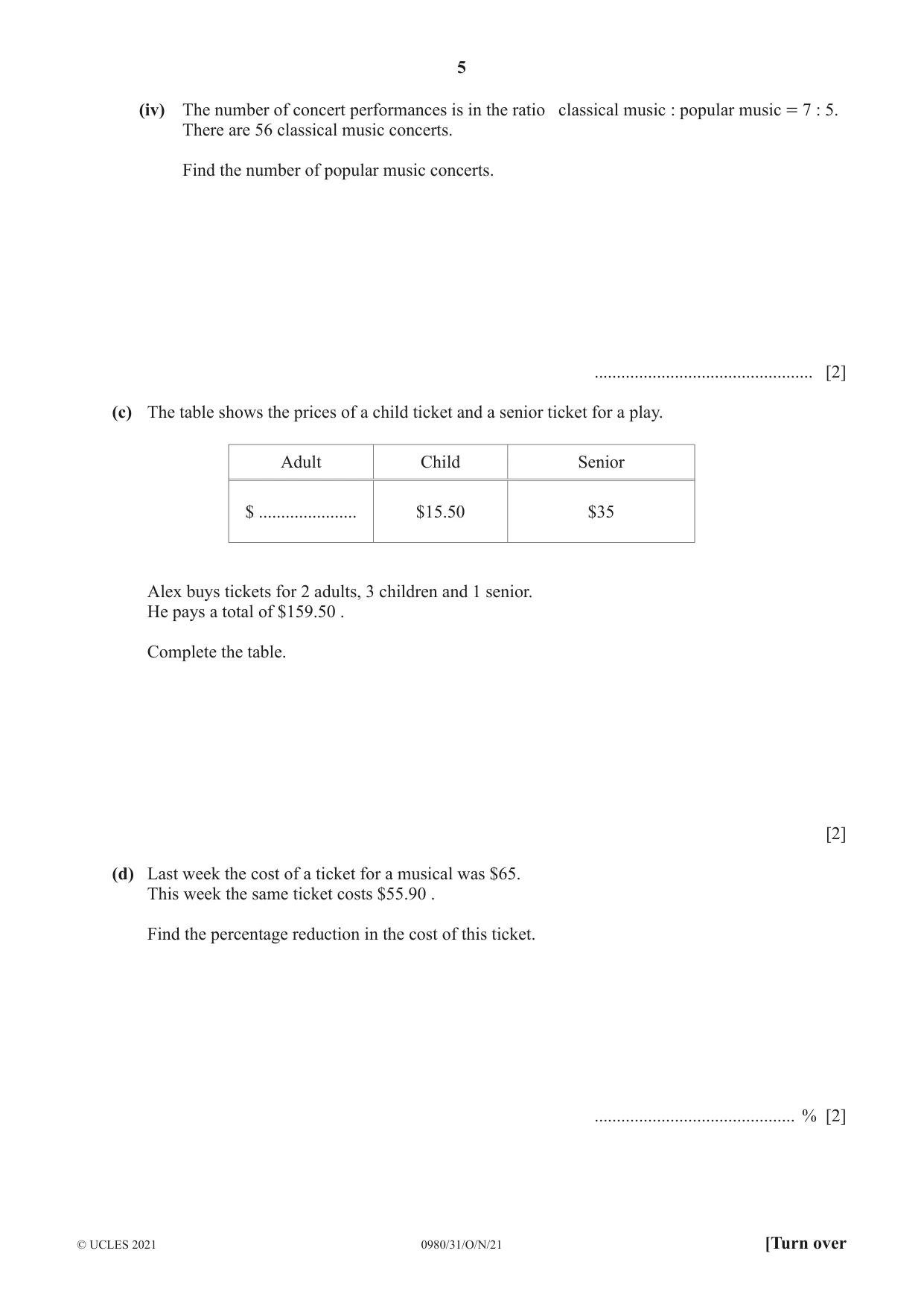 Cambridge IGCSE Mathematics (9-1) 0980 2021 Oct/Nov Paper 3 · Variant 1 question paper, page 5 of 20