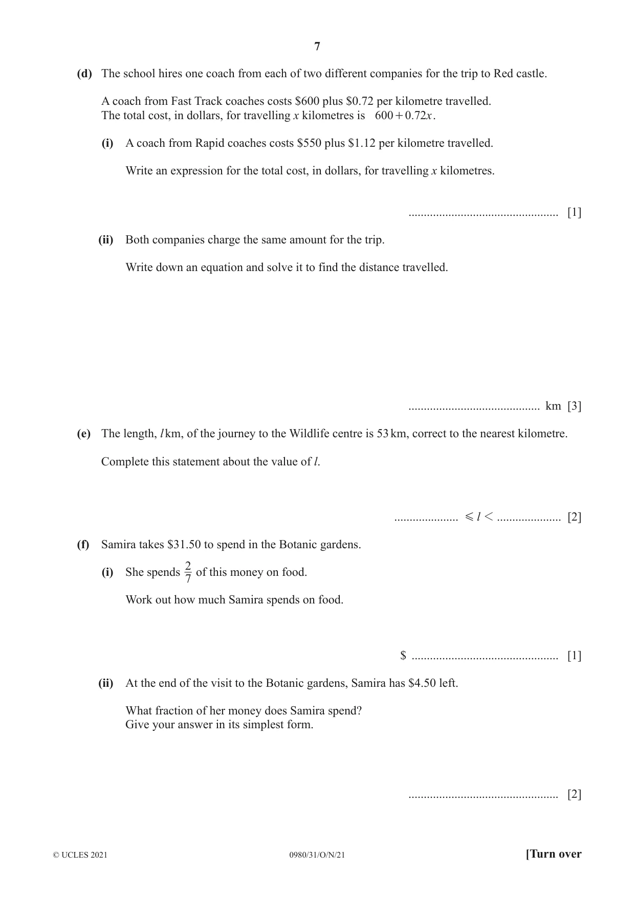 Cambridge IGCSE Mathematics (9-1) 0980 2021 Oct/Nov Paper 3 · Variant 1 question paper, page 7 of 20