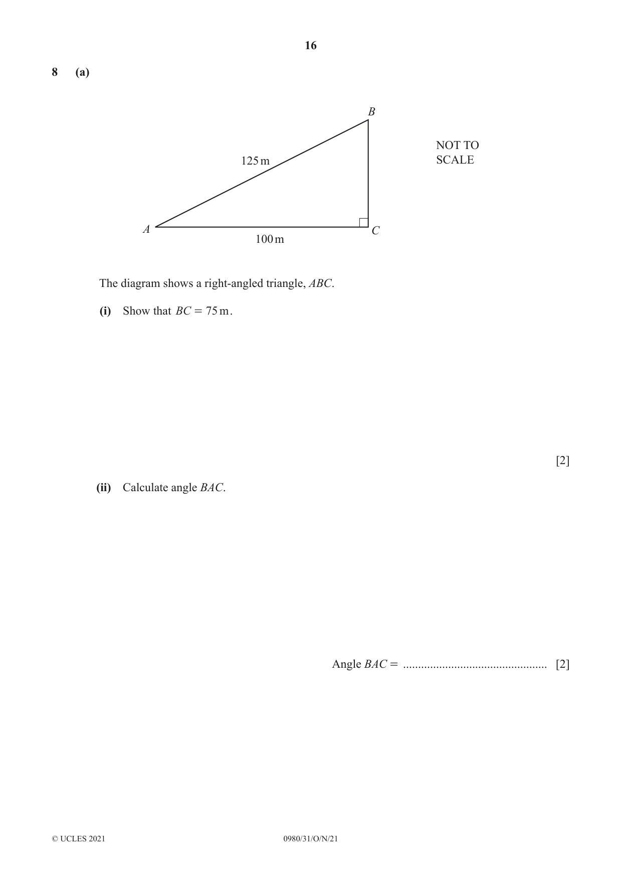 Cambridge IGCSE Mathematics (9-1) 0980 2021 Oct/Nov Paper 3 · Variant 1 question paper, page 16 of 20