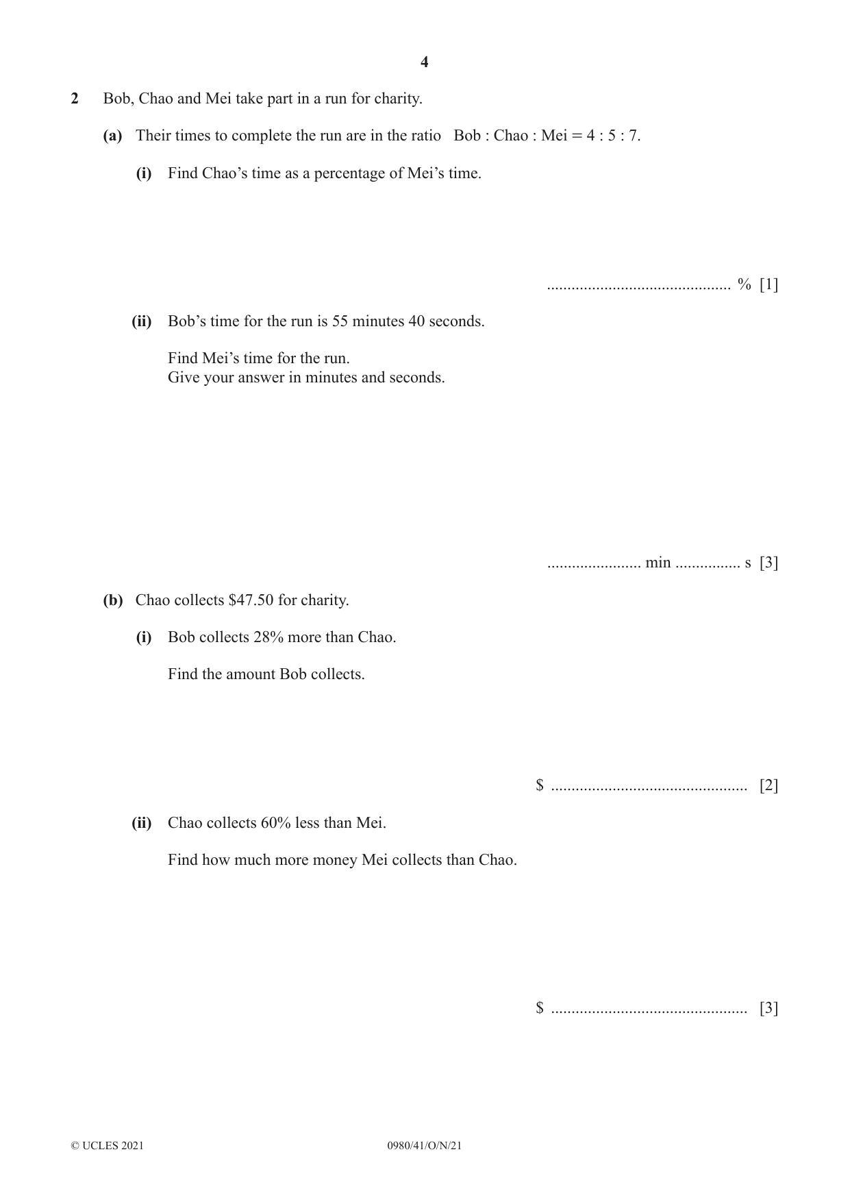 Cambridge IGCSE Mathematics (9-1) 0980 2021 Oct/Nov Paper 4 · Variant 1 question paper, page 4 of 20