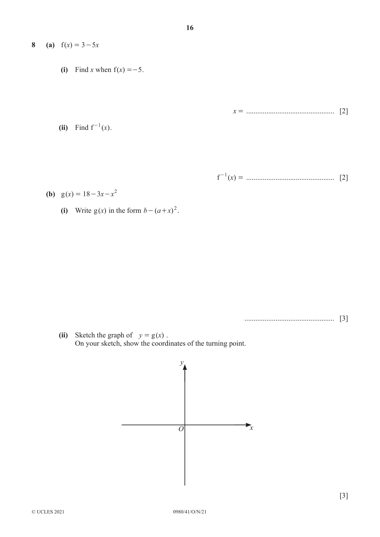 Cambridge IGCSE Mathematics (9-1) 0980 2021 Oct/Nov Paper 4 · Variant 1 question paper, page 16 of 20