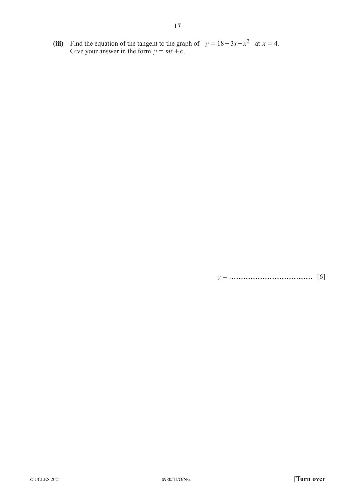 Cambridge IGCSE Mathematics (9-1) 0980 2021 Oct/Nov Paper 4 · Variant 1 question paper, page 17 of 20