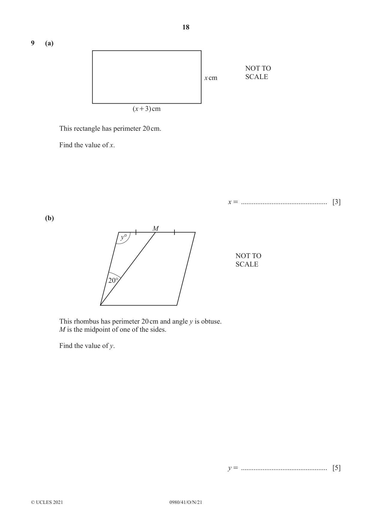 Cambridge IGCSE Mathematics (9-1) 0980 2021 Oct/Nov Paper 4 · Variant 1 question paper, page 18 of 20
