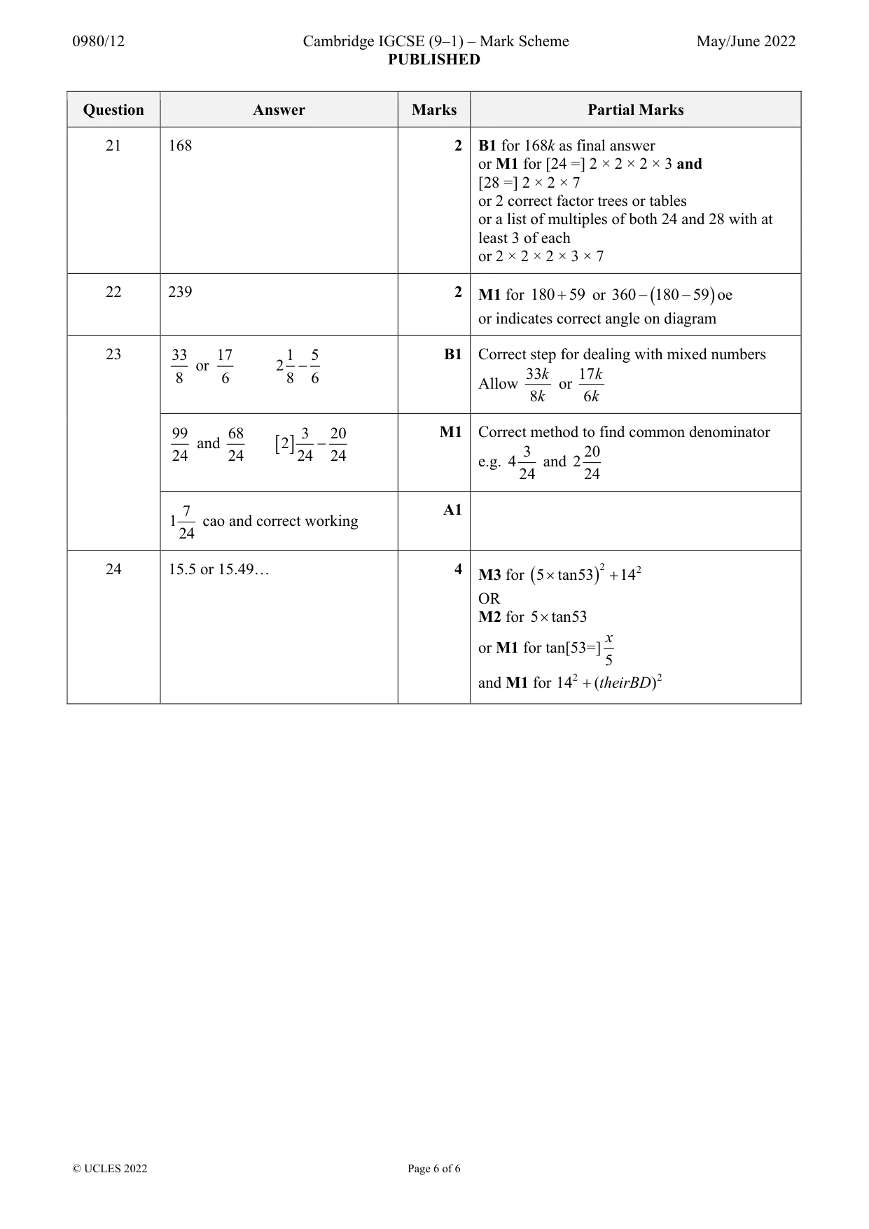 Mark scheme, page 6 of 6