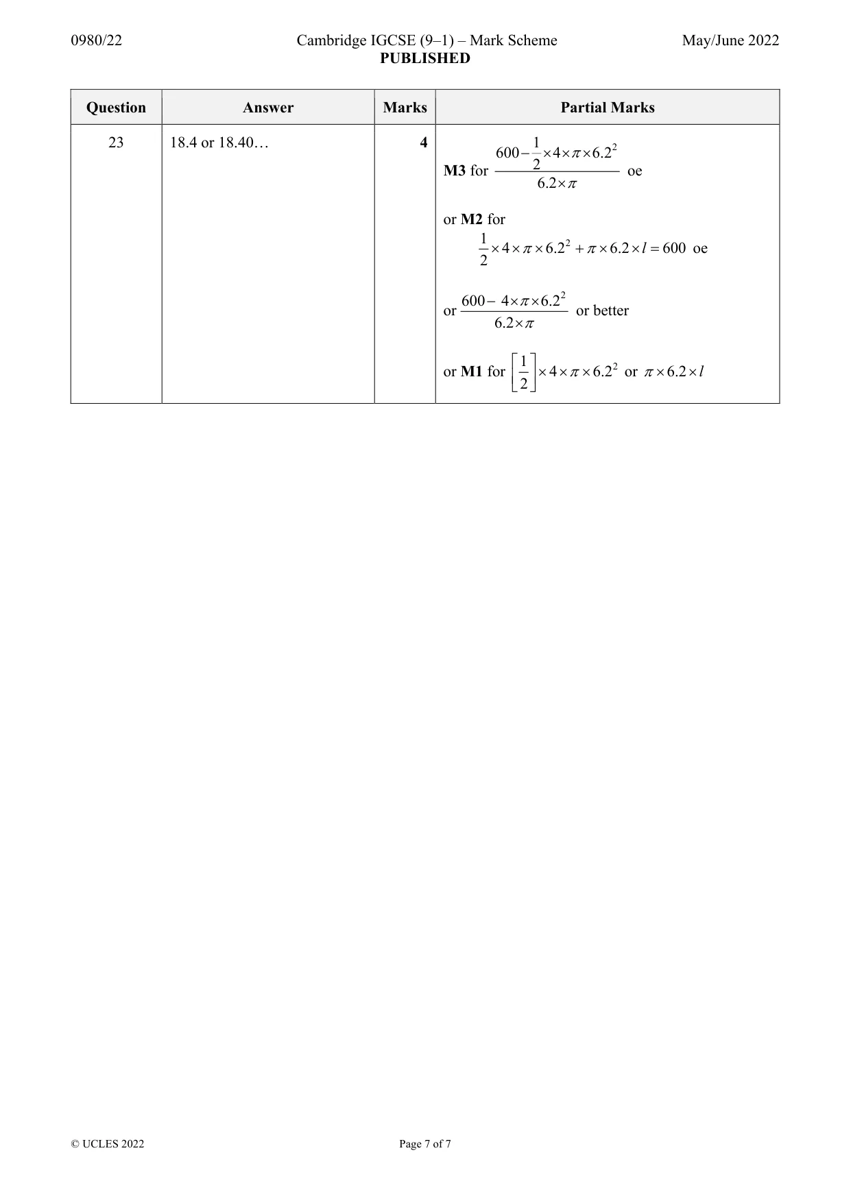 Mark scheme, page 7 of 7