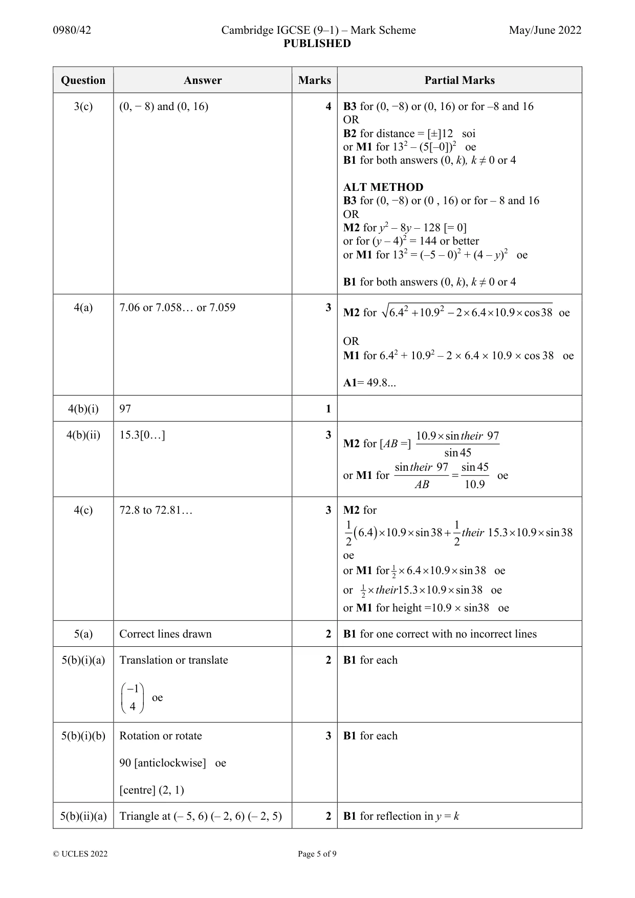 Mark scheme, page 5 of 9