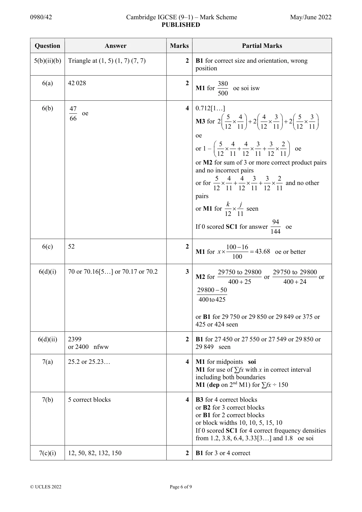 Mark scheme, page 6 of 9