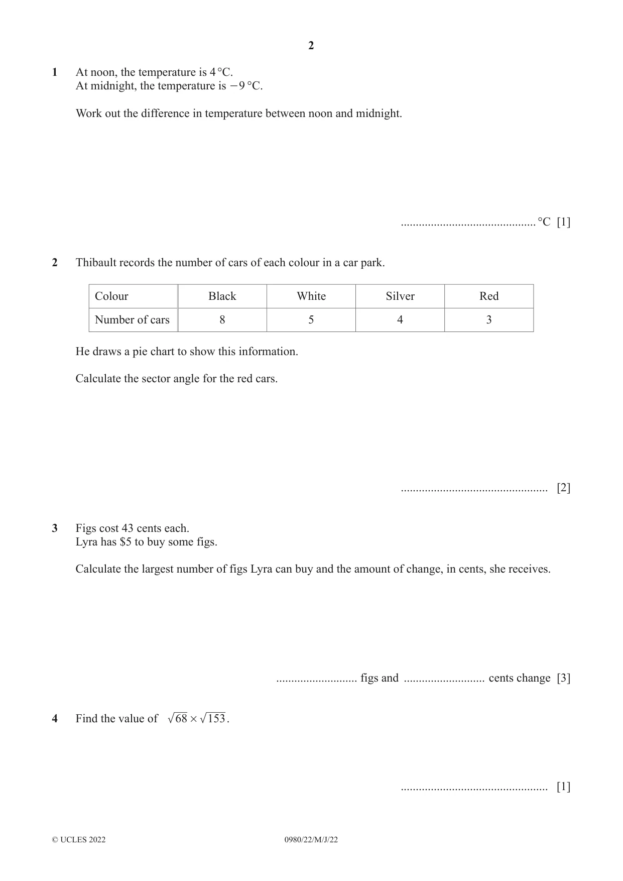 Cambridge IGCSE Mathematics (9-1) 0980 2022 May/June Paper 2 · Variant 2 question paper, page 2 of 12