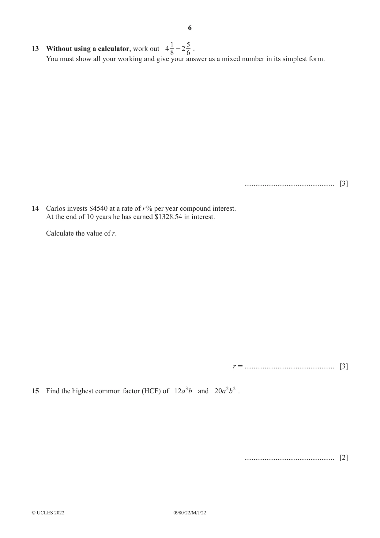 Cambridge IGCSE Mathematics (9-1) 0980 2022 May/June Paper 2 · Variant 2 question paper, page 6 of 12