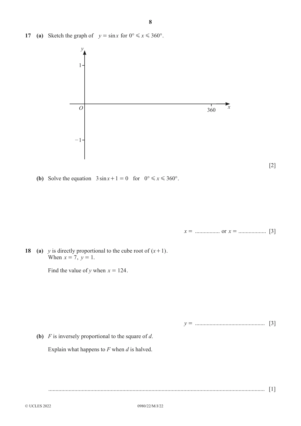 Cambridge IGCSE Mathematics (9-1) 0980 2022 May/June Paper 2 · Variant 2 question paper, page 8 of 12