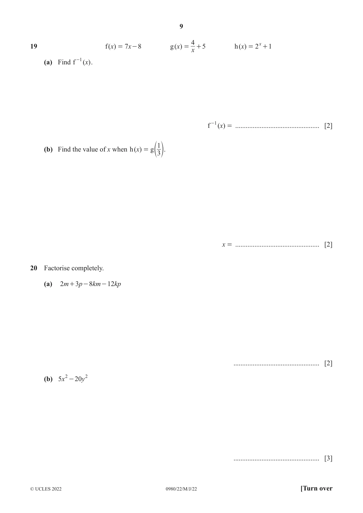 Cambridge IGCSE Mathematics (9-1) 0980 2022 May/June Paper 2 · Variant 2 question paper, page 9 of 12