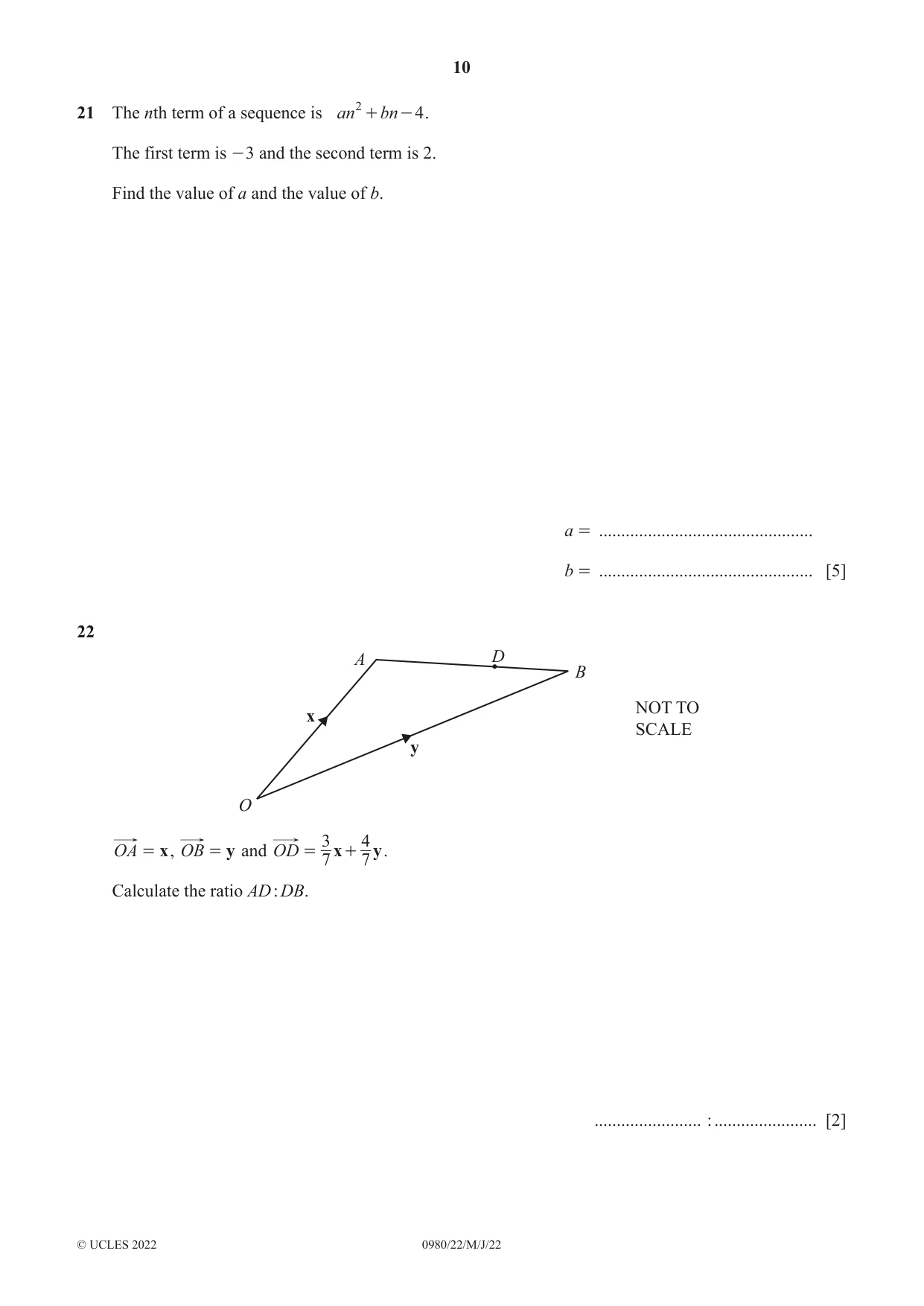 Cambridge IGCSE Mathematics (9-1) 0980 2022 May/June Paper 2 · Variant 2 question paper, page 10 of 12