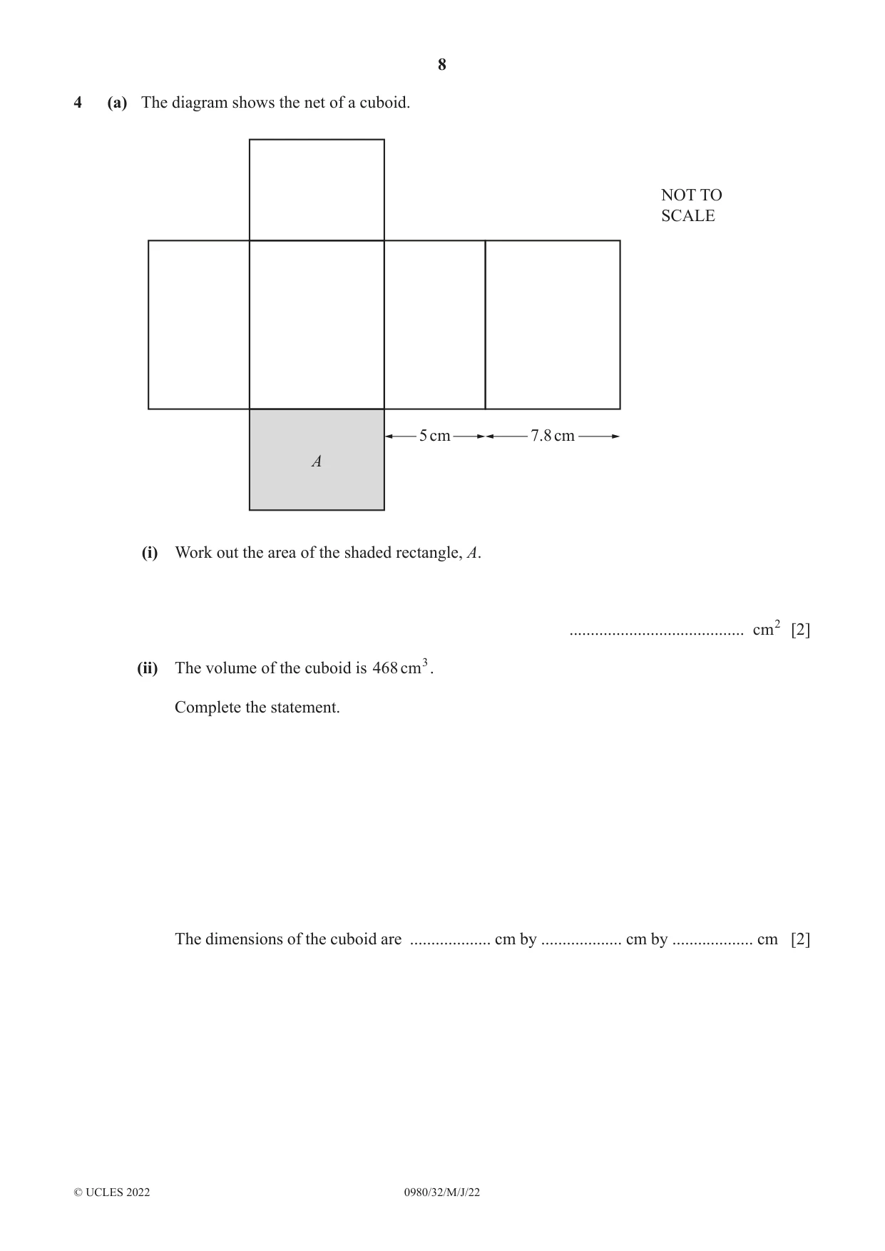 Cambridge IGCSE Mathematics (9-1) 0980 2022 May/June Paper 3 · Variant 2 question paper, page 8 of 20