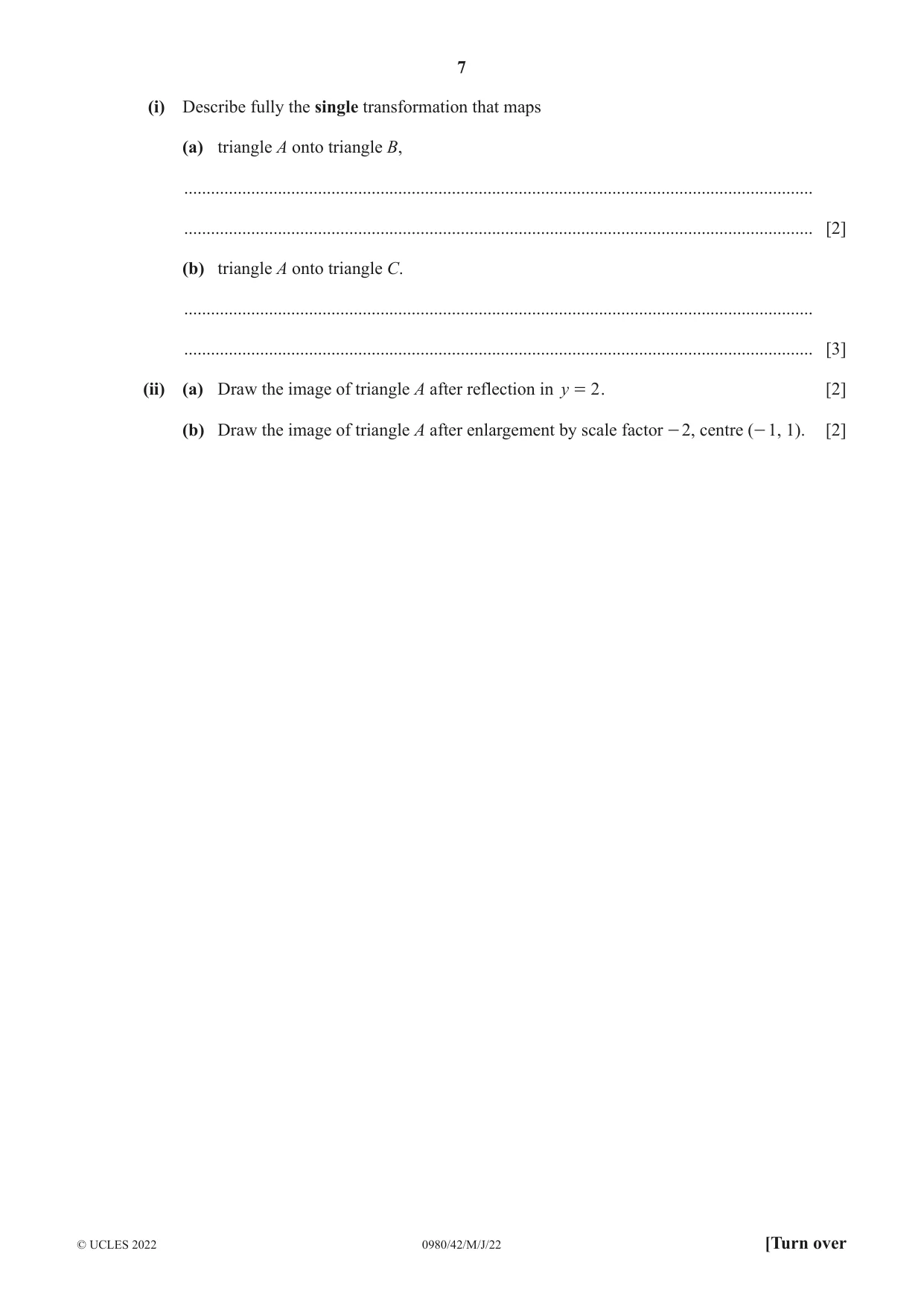 Cambridge IGCSE Mathematics (9-1) 0980 2022 May/June Paper 4 · Variant 2 question paper, page 7 of 20