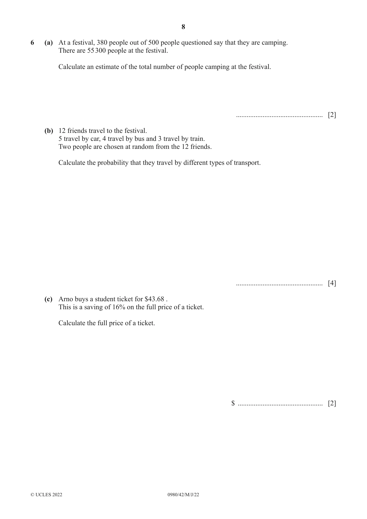 Cambridge IGCSE Mathematics (9-1) 0980 2022 May/June Paper 4 · Variant 2 question paper, page 8 of 20