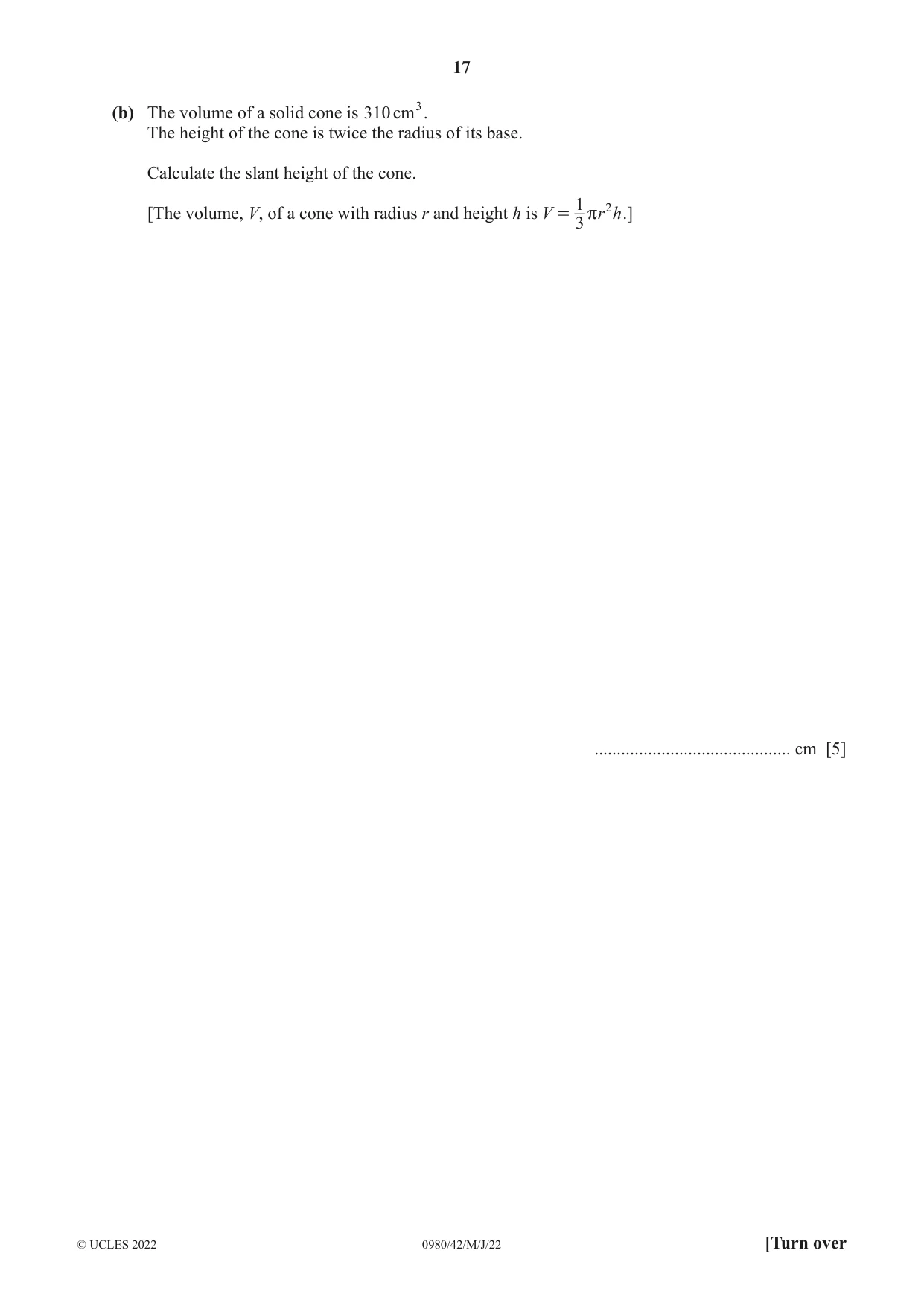 Cambridge IGCSE Mathematics (9-1) 0980 2022 May/June Paper 4 · Variant 2 question paper, page 17 of 20