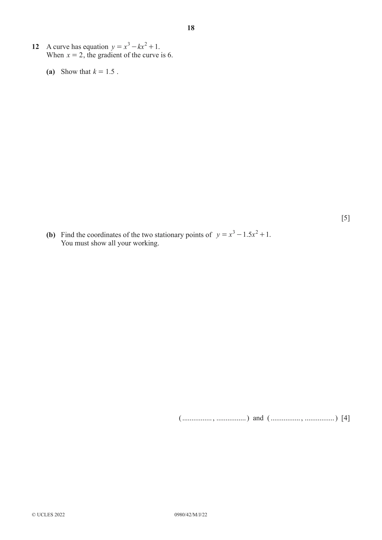 Cambridge IGCSE Mathematics (9-1) 0980 2022 May/June Paper 4 · Variant 2 question paper, page 18 of 20