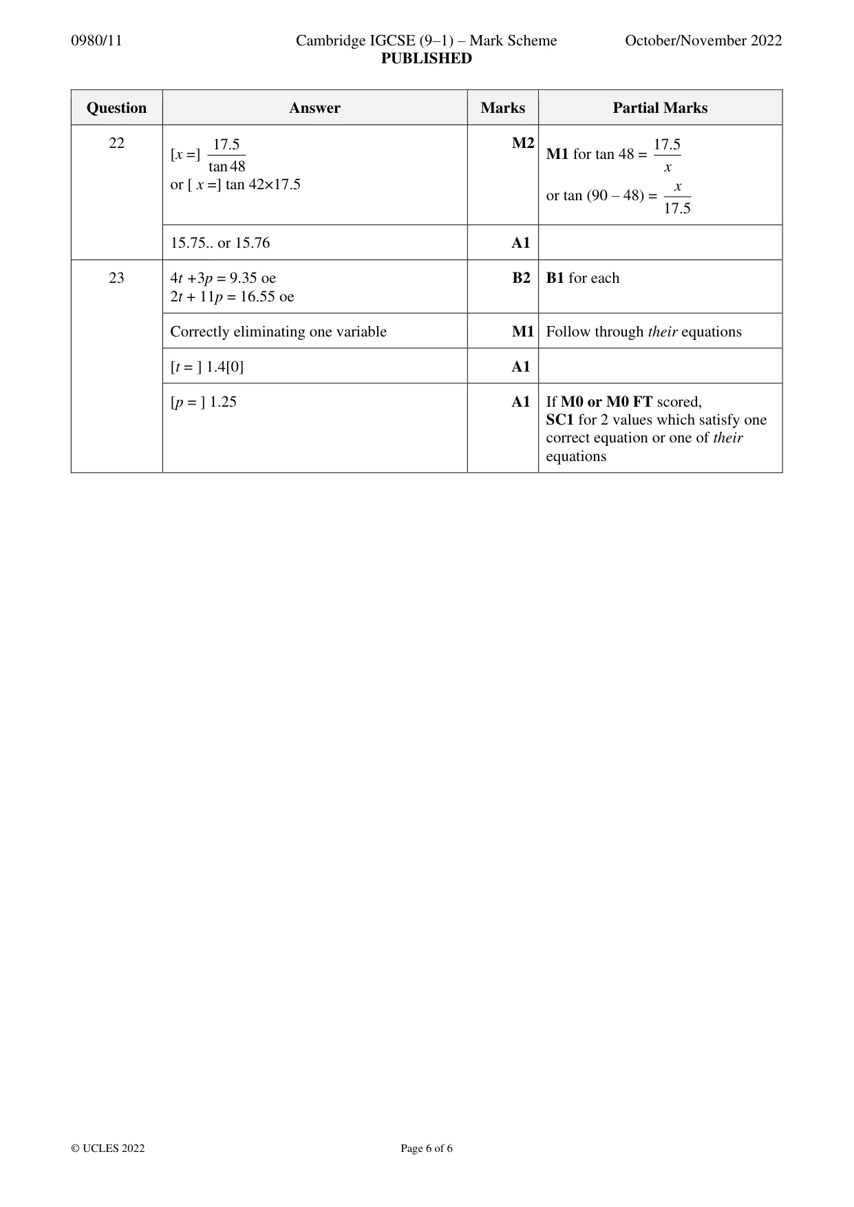 Mark scheme, page 6 of 6