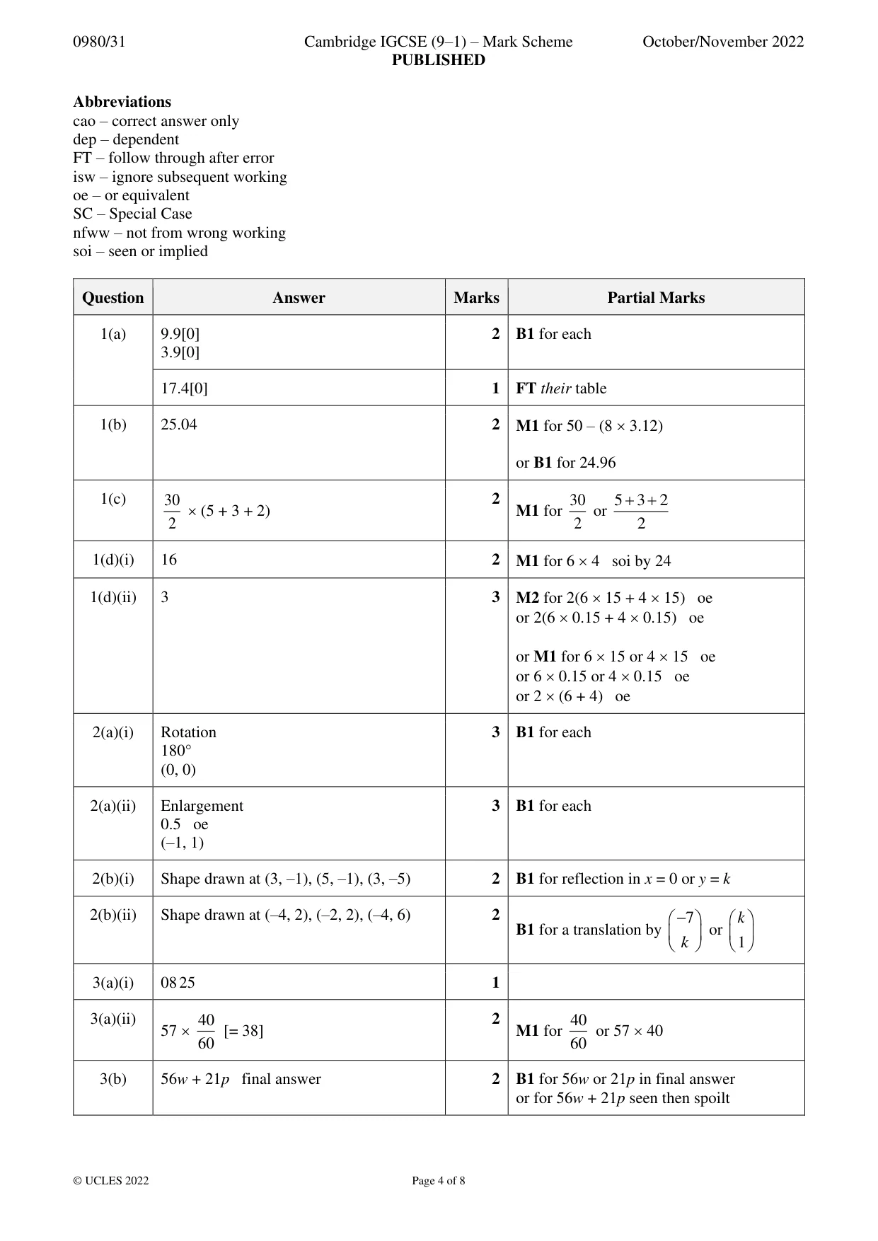 Mark scheme, page 4 of 8